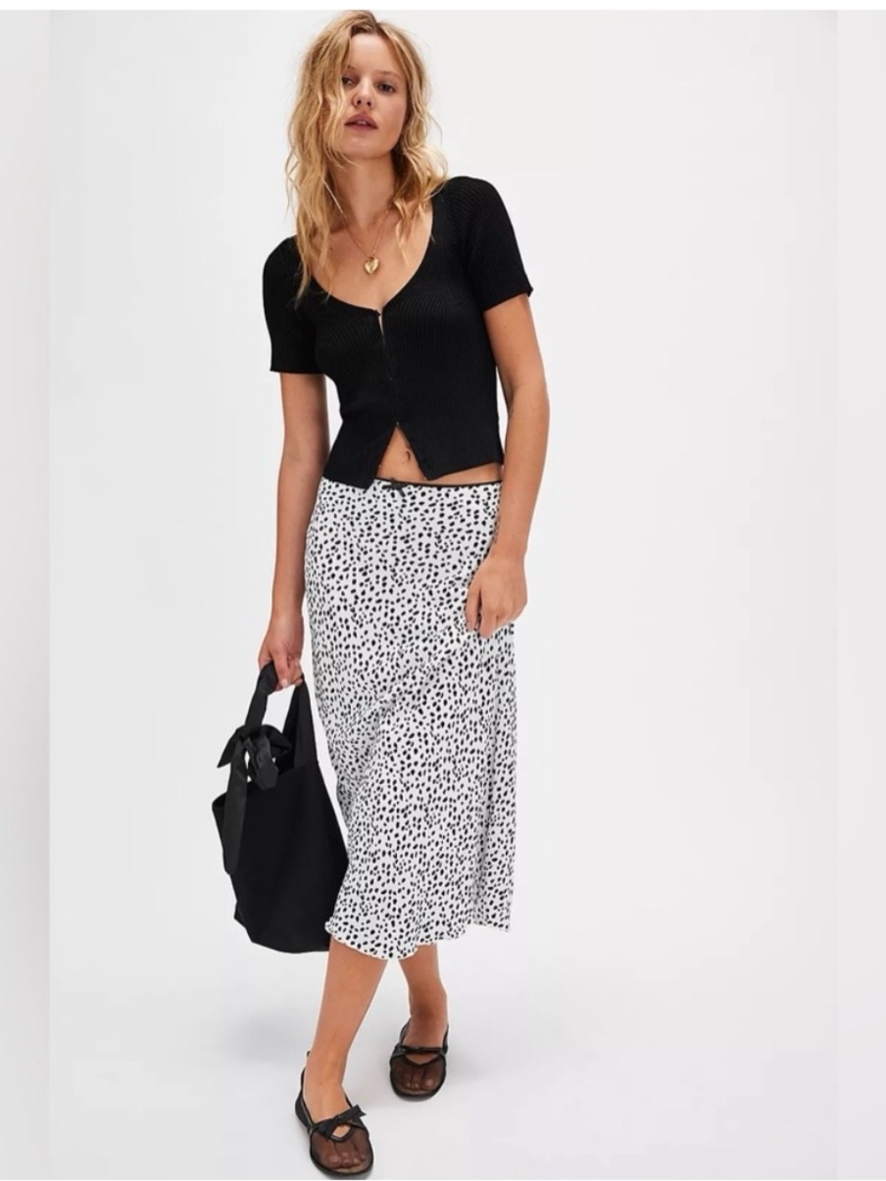 NWT Free People Dalmatian White Midi Skirt with Black Spot Print Size S - Picture 4 of 12